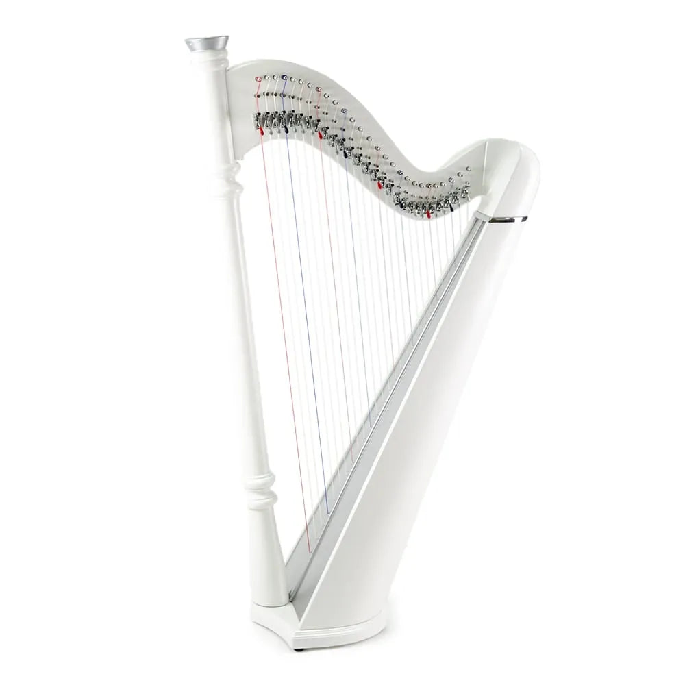 27-String Pillar Harp - White Finish with Silver Soundboard, Includes Carry Bag & Tools