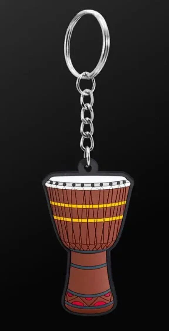Musician Designer African Drum Keyring - Brown PVC Music Keychain