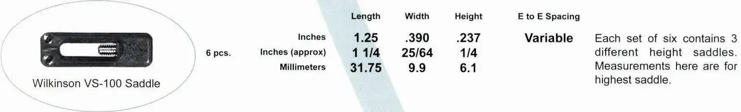 Wilkinson GT820 Saddle Set - 3 Different Height Saddles for Guitar Bridge