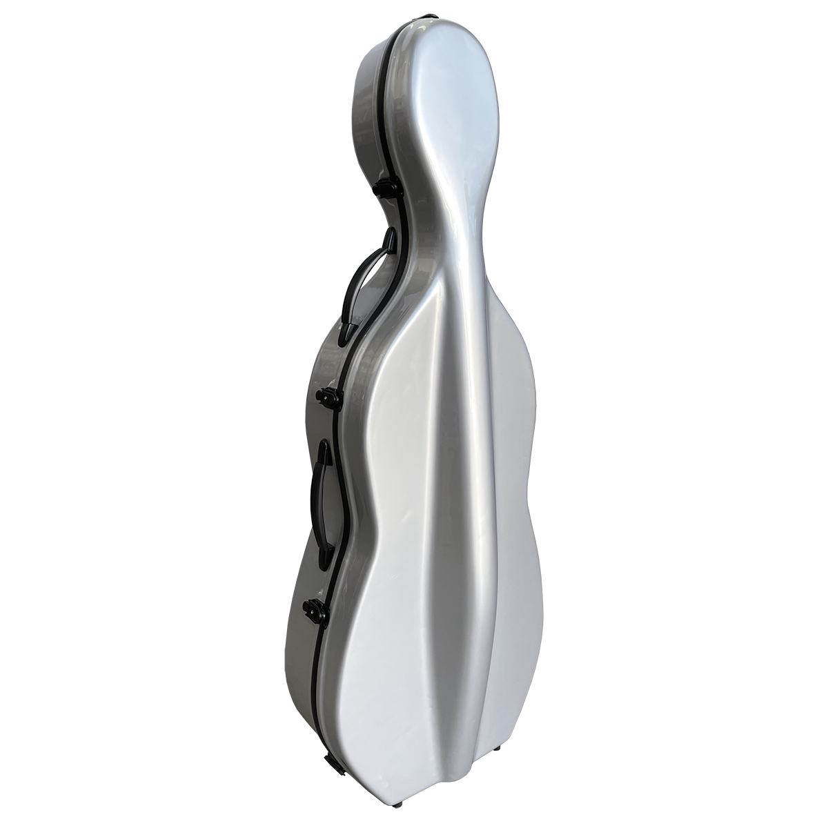 Vivo V703-44SL Polycarbonate Cello Case for 4/4 - Silver with Plush Interior, Bow Holders, Neck Restraint, and Wheels