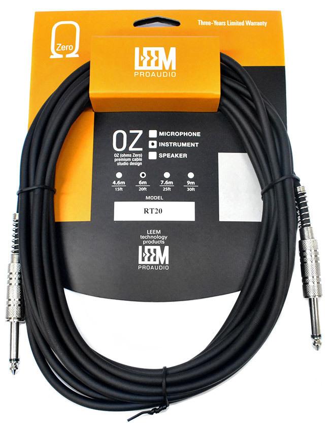 Leem 20ft Instrument Cable with 1/4" Straight Plugs