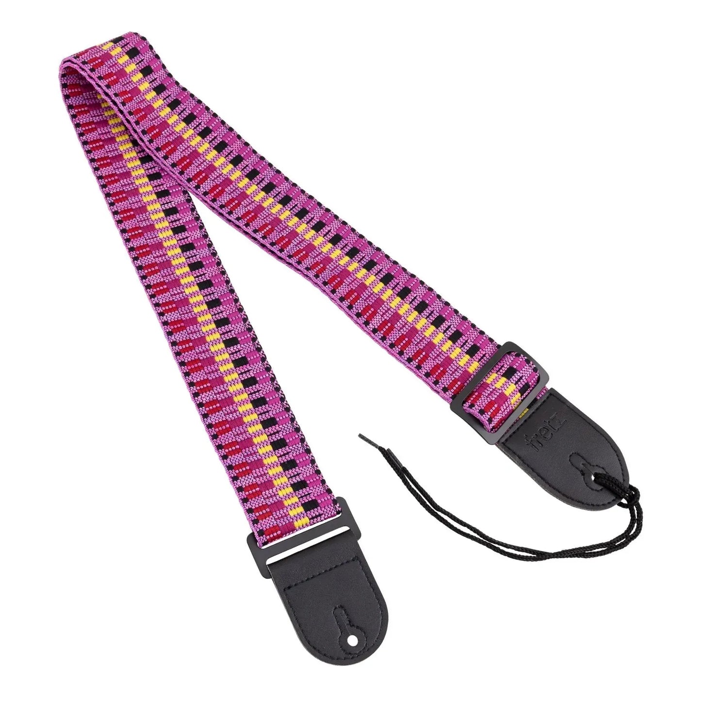 Fretz FGST-RETRO63 Woven Jacquard Guitar Strap, Magenta, 2" Wide, Adjustable Up to 57"