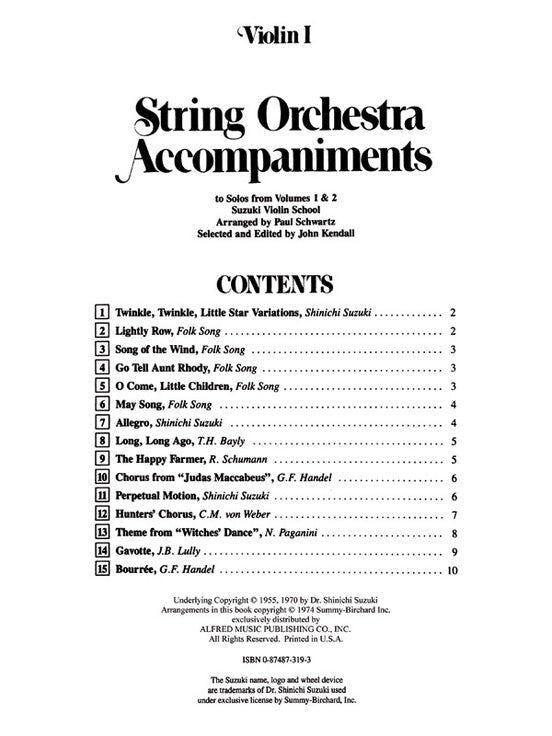 String Orchestra Accompaniments to Solos from Suzuki Volumes 1 & 2 - Violin 1 Book 0319
