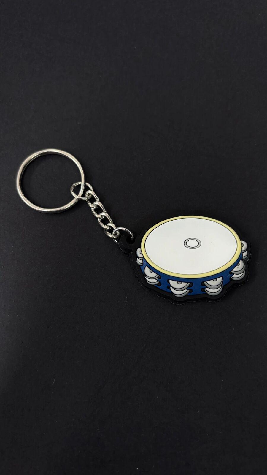 Musician Designer Blue Tambourine Keyring, PVC, 3D Detail, Durable, Packaged with Gift Envelope