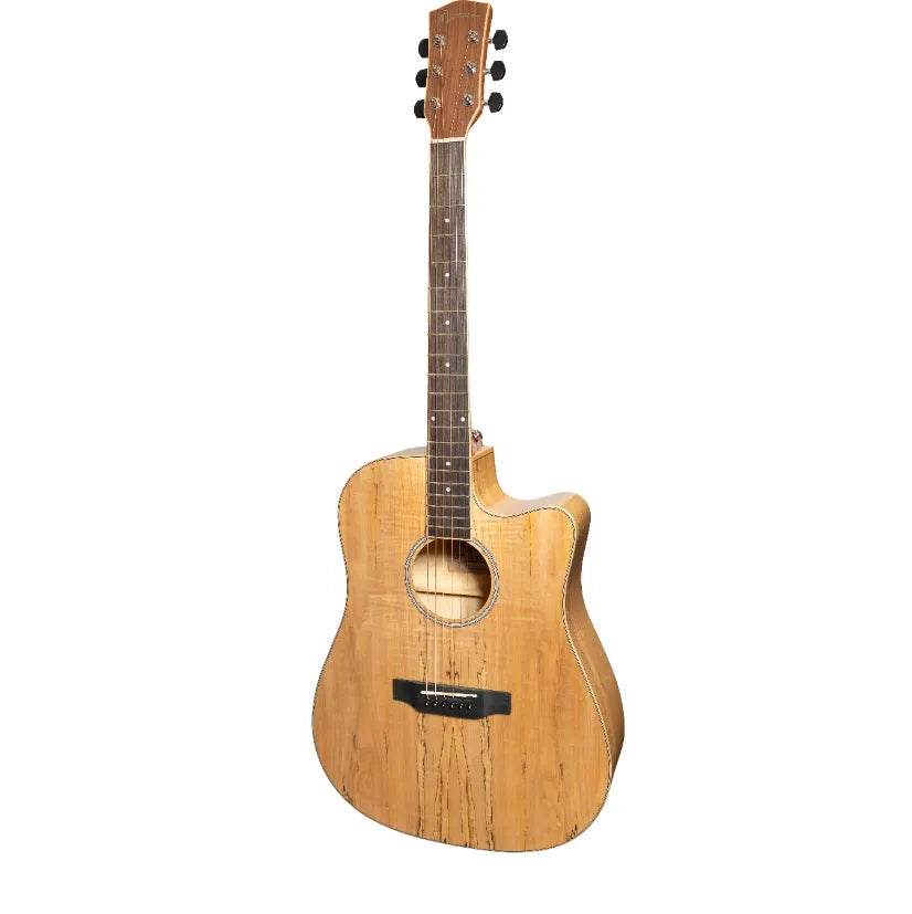 Martinez MDC-31SM-NGL Spalted Maple Acoustic-Electric Dreadnought Guitar Natural Gloss