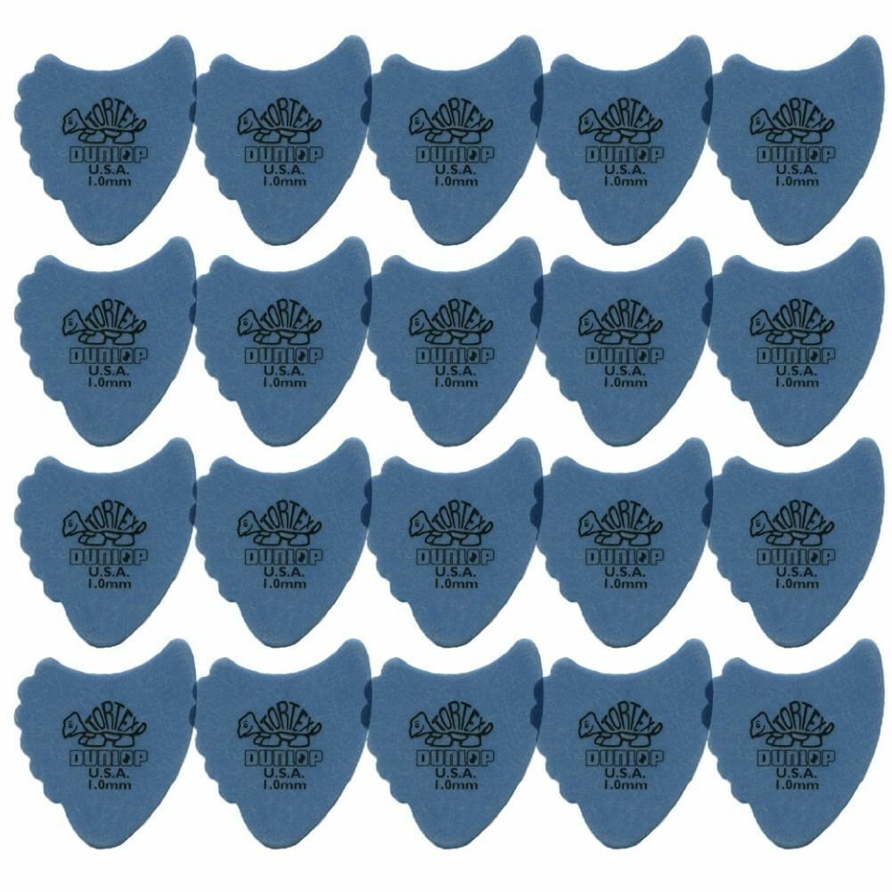 20 x Jim Dunlop Tortex Fins Blue 1.00mm Guitar Picks 414R Free Shipping