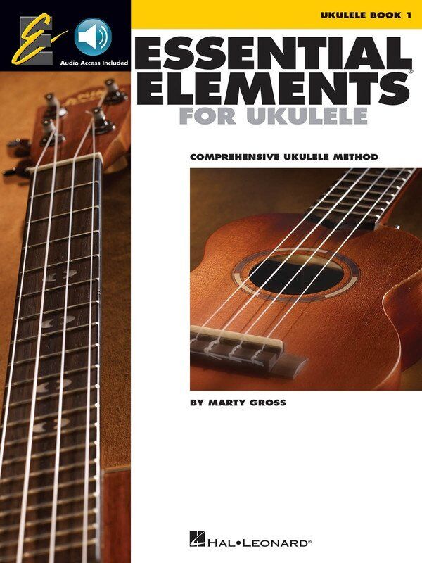 Essential Elements for Ukulele Book 1 by Hal Leonard, 48 pages, includes CD with demonstrations and nearly 30 familiar songs.