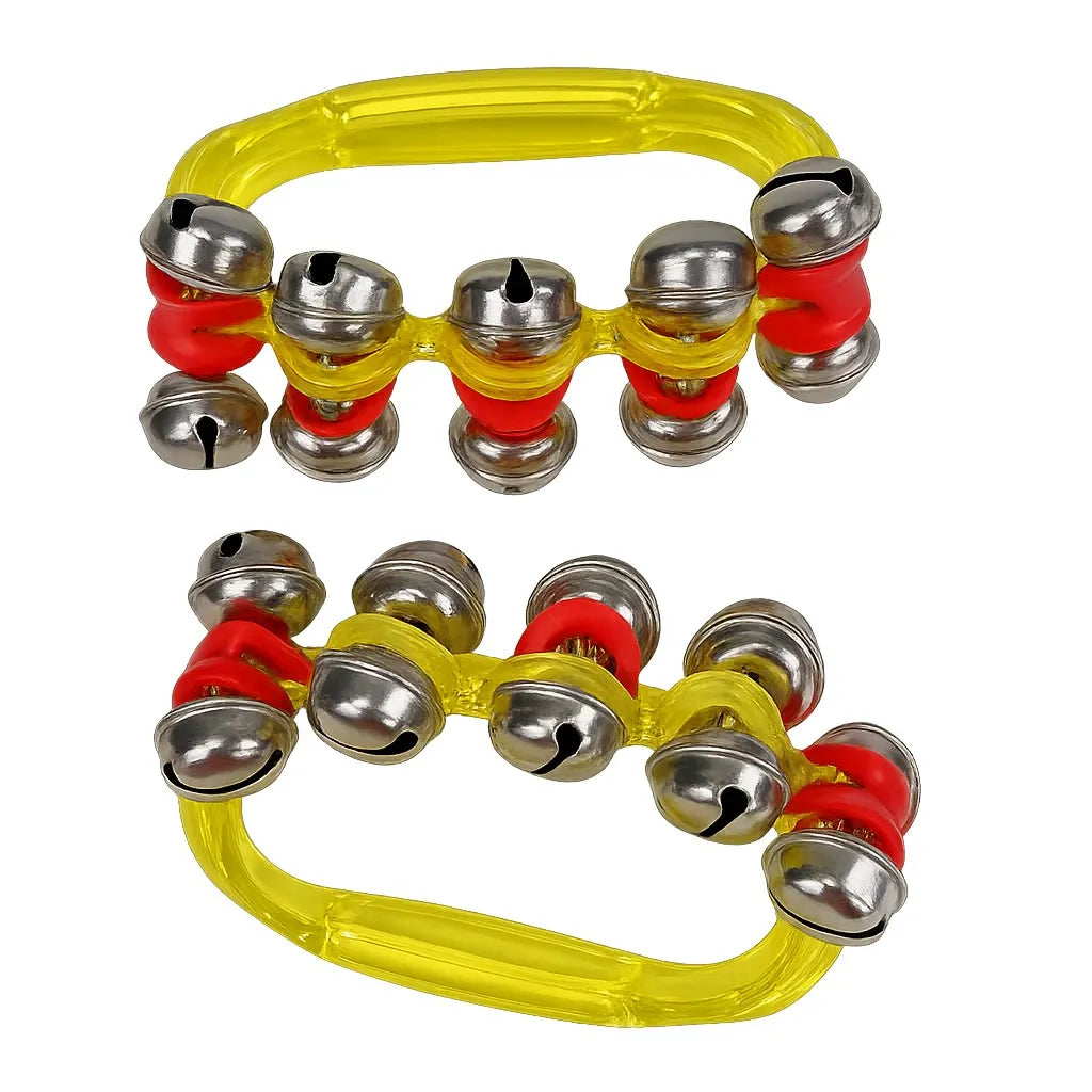 OneTribe Sleigh Bells - Set of 2, 10 Bells, Colourful Hard Plastic Frame, Comfortable Grip, School Percussion