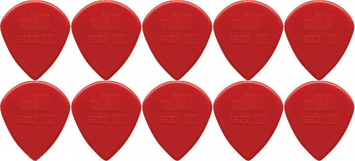 10 x Dunlop Nylon Jazz 3 Red Guitar Picks Sharp Tip Jazz III Free Post