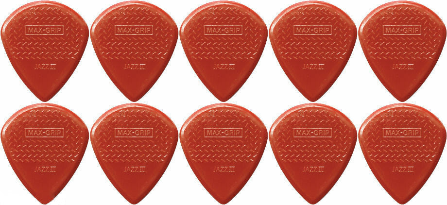 10 x Dunlop Max Grip Jazz 3 Red Guitar Pick Jazz III Free Post