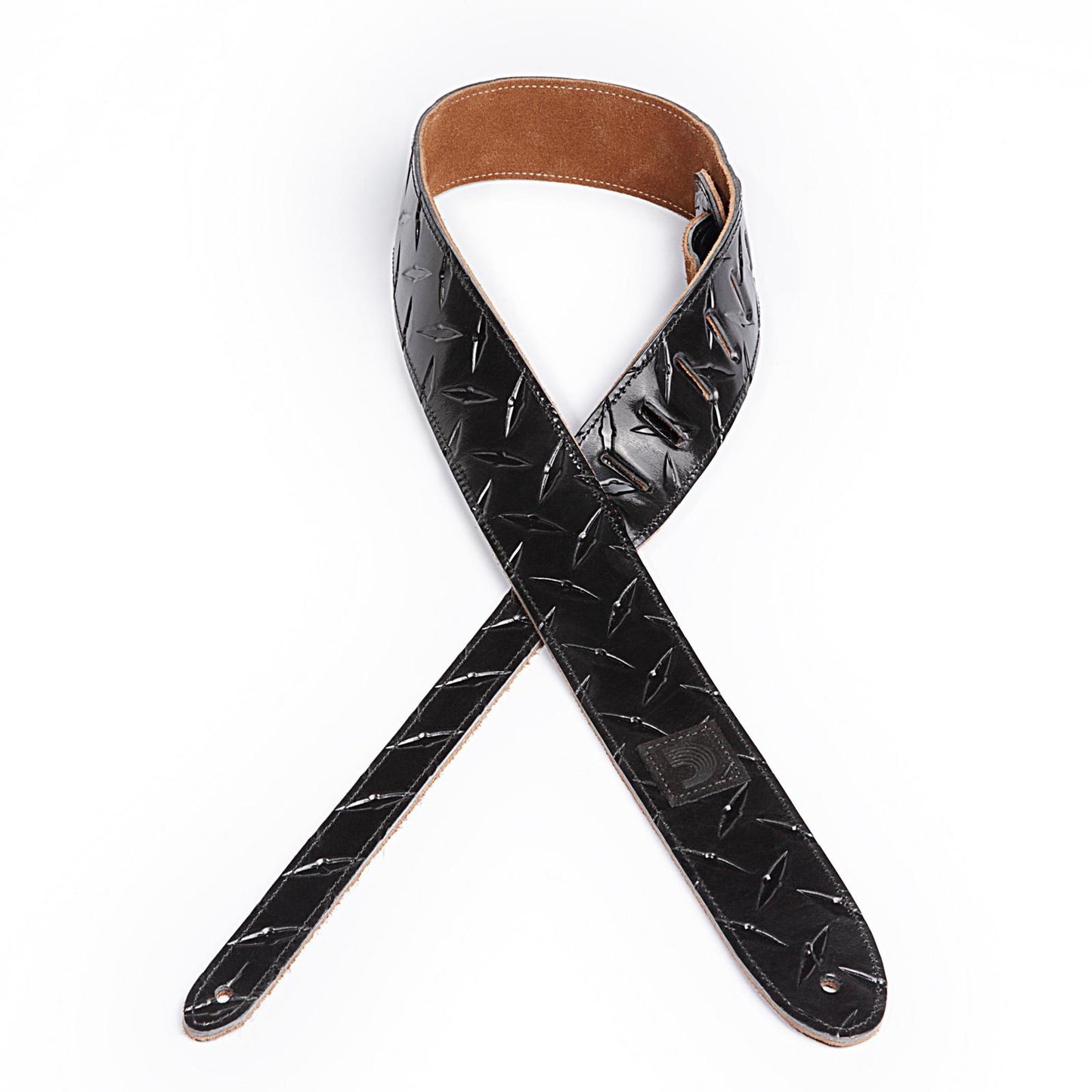 D'Addario 2 Inch Leather Embossed Guitar Strap Diamond Plate Design - Black