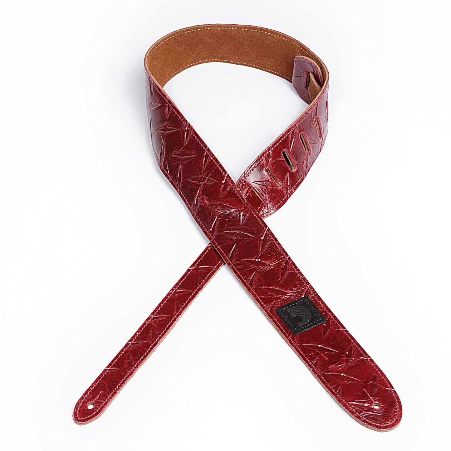 D'Addario 2 Inch Leather Embossed Guitar Strap Diamond Plate Design - Red