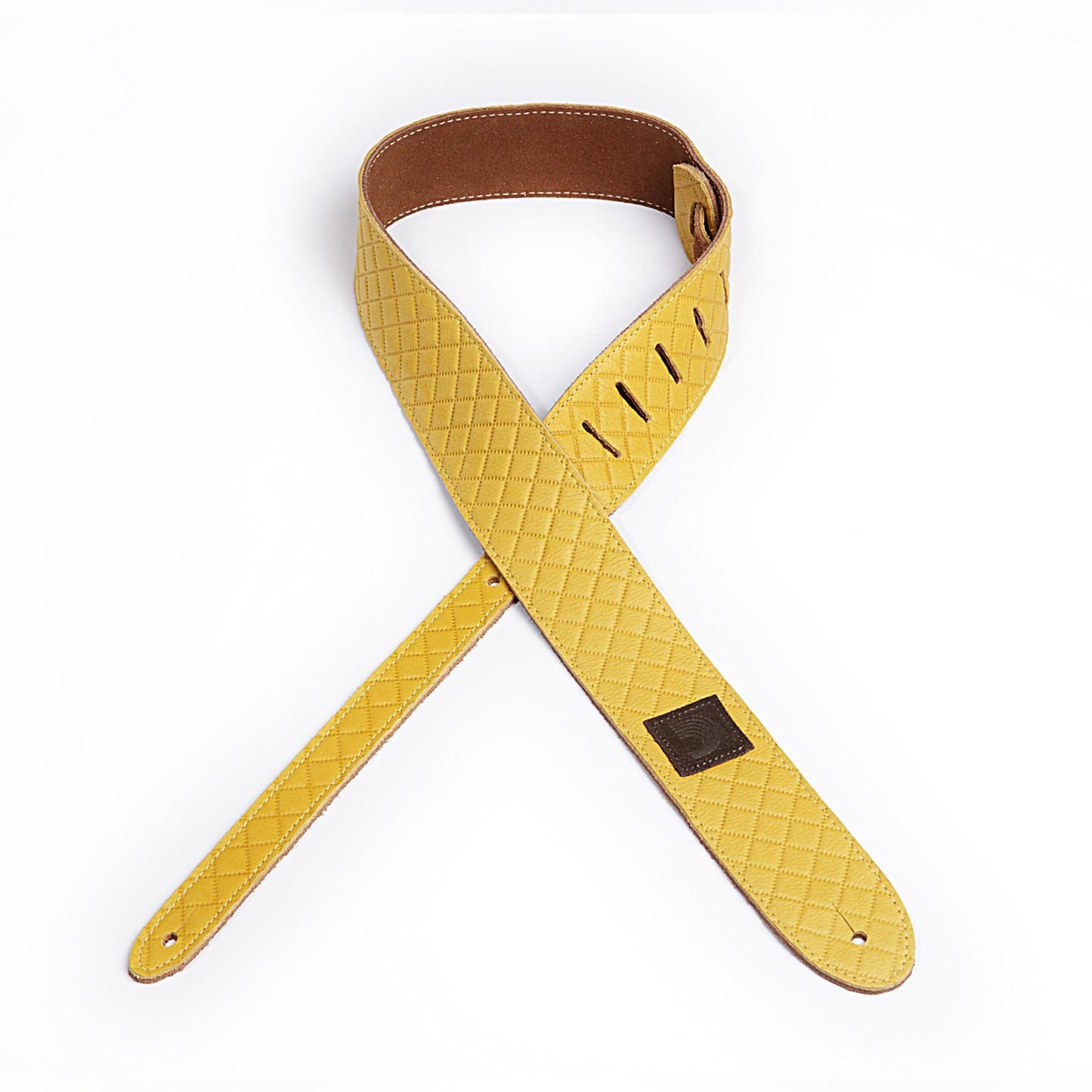 D'Addario 2 Inch Leather Embossed Guitar Strap Yellow Square Design