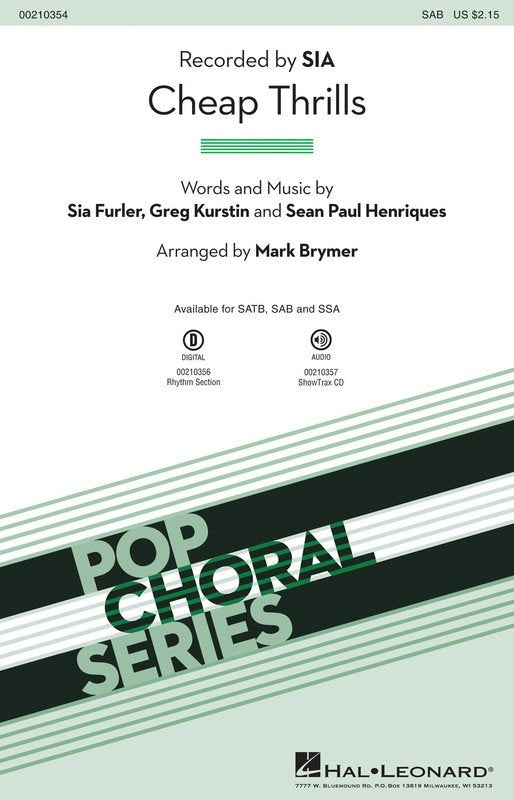 Cheap Thrills — SAB Choral, Pop Choral Series (Hal Leonard)