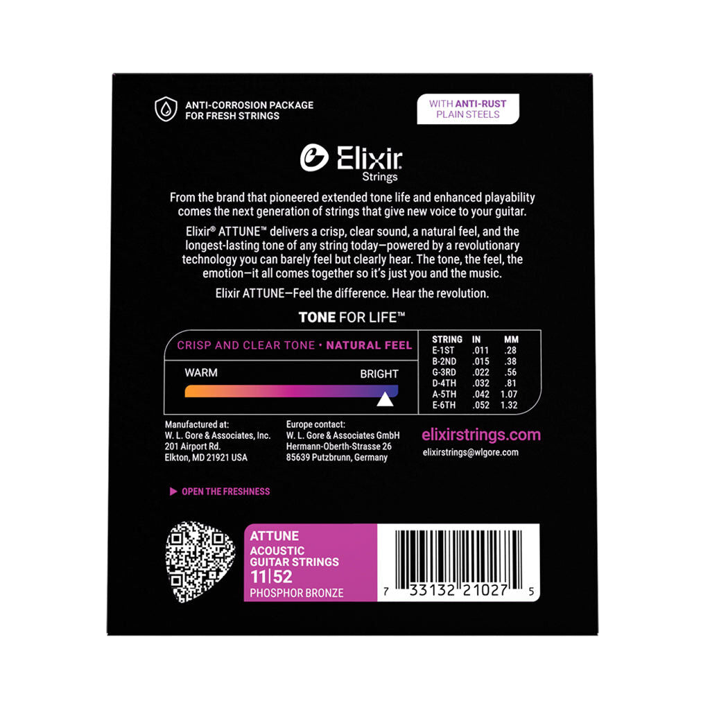 Elixir 21027 Attune Acoustic Guitar Strings Phosphor Bronze Coated Custom Light 11-52 — view 6