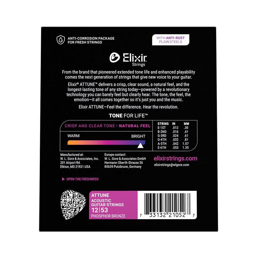 Elixir 21052 Attune Acoustic Guitar Strings Phosphor Bronze Coated Light Gauge 12-53 — view 6
