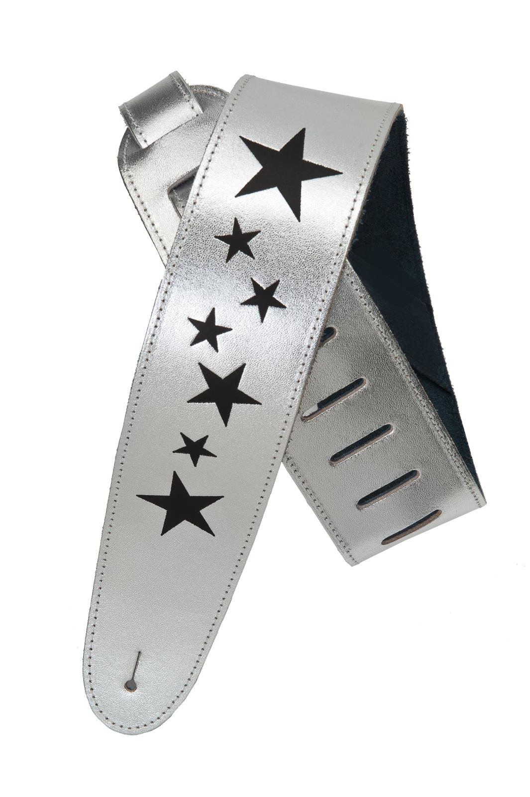 Planet Waves Embossed Silver Leather Guitar Strap, Stars