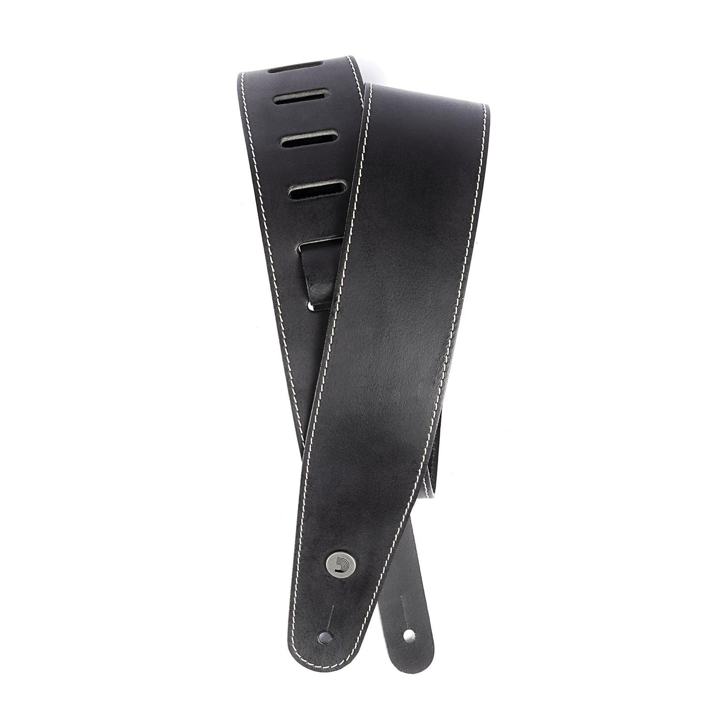 Planet Waves Stonewashed Leather Guitar Strap with Contrast Stitch, Black