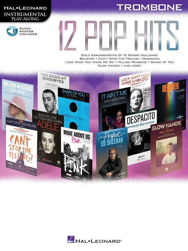 12 Pop Hits — Trombone, Book/Online Audio (Hal Leonard)