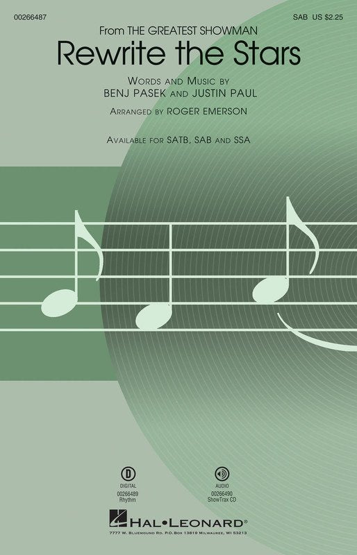 Rewrite the Stars (from The Greatest Showman) — SAB Choral (Hal Leonard)