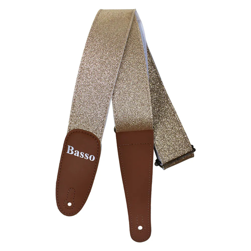 Basso Glitter Stage Series Light Gold Guitar Strap EX45, 5cm Wide, Adjustable Length 90-145cm, Recyclable Synthetic Material