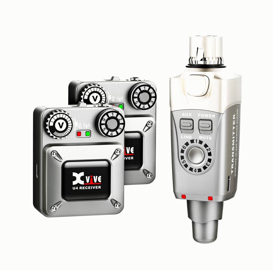 The XVIVE U4 wireless In-ear monitor system. One transmitter and two receiver.