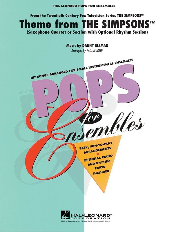 Theme from The Simpsons — Saxophone Quartet, Score & Parts (Hal Leonard Pops for Ensembles)