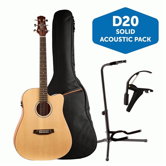 Ashton D20SCEQNTM Acoustic Electric Guitar Pack w/ Gig Bag, Capo & Stand