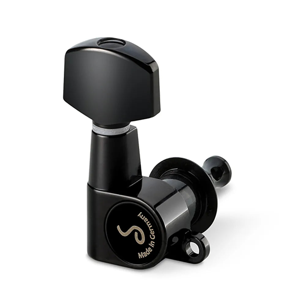 Schaller 3/3 M6-Mini Black Chrome Machine Heads - 1:14 Gear Ratio for Stratocaster & 12-String Guitars