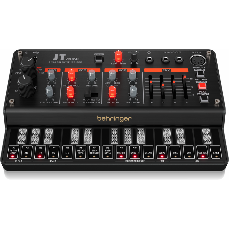 Behringer JT Mini Analog Polyphonic Synthesizer with 3 VCOs, Multi-Mode VCF, Arpeggiator, 16-Step Motion Sequencer — view 4