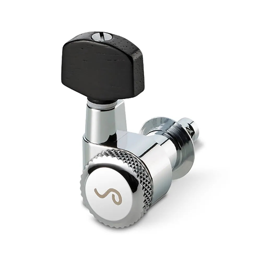 Schaller M6-PIN Rearlocking Tuner 3/3 Chrome with Ebony Pin, Gear Ratio 1:16, Screw Mount & Pin Lock Options