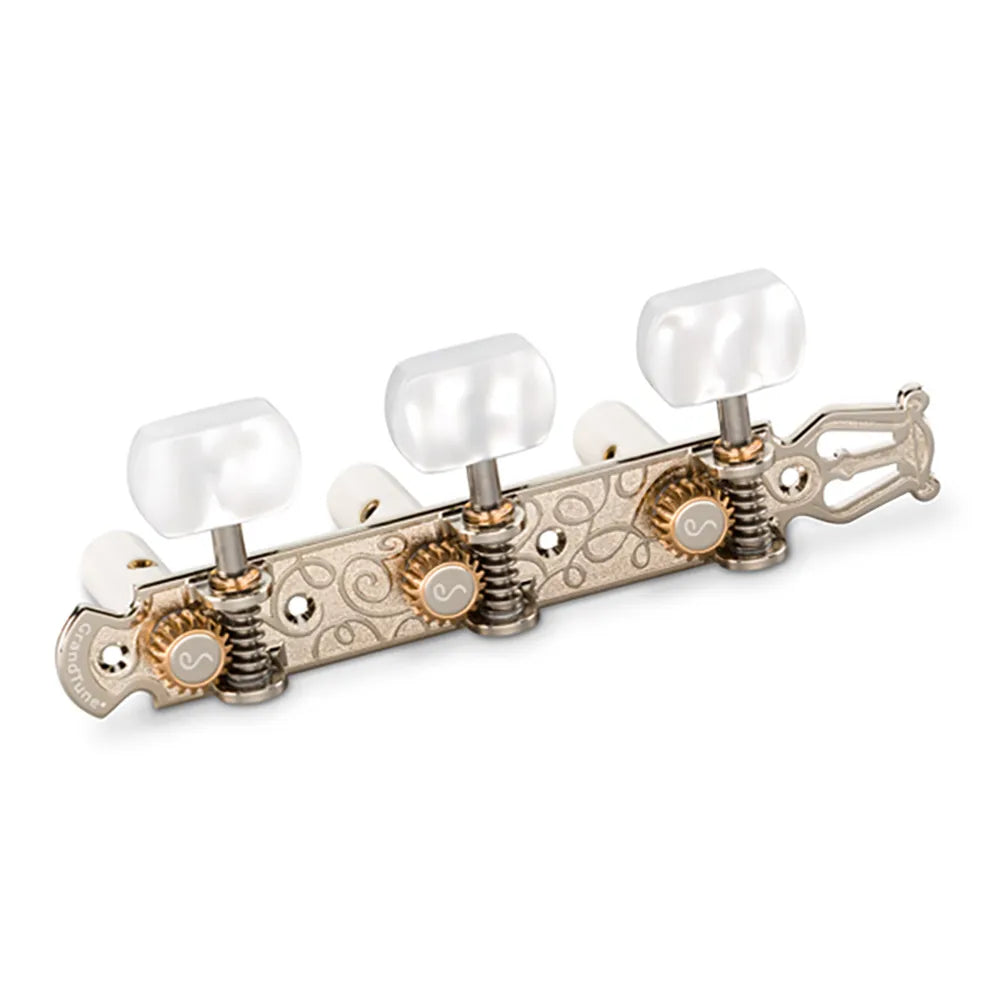 Schaller GrandTune Classic Lyre Machine Heads with Nickel Finish and PWS White Rollers