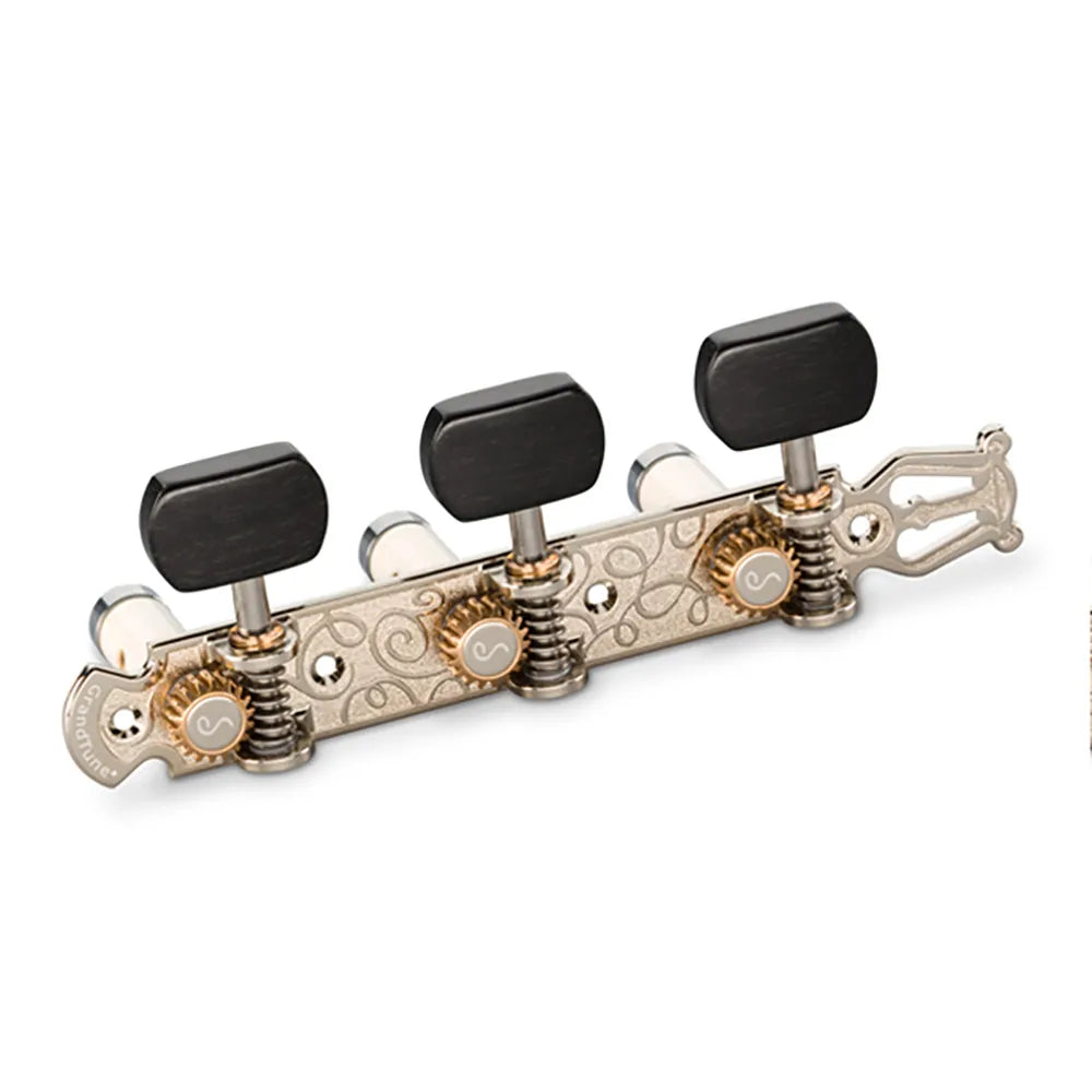 Schaller GrandTune Classic Lyre Nickel/Ebony Deluxe String Rollers with Ball Bearings, 1:18 Gear Ratio, Machine Heads for Classical Guitars