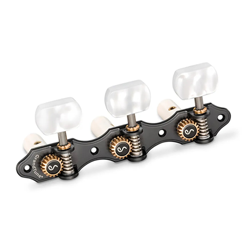 Schaller GrandTune Classic Hauser Satin Black and PWS White Rollers, 1:18 Gear Ratio, Deluxe String Roller Option