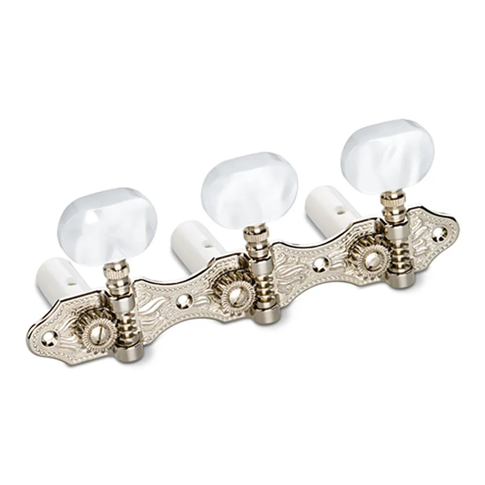 Schaller Classical Guitar Tuners Hauser Nickel HNi1 with Pearl White Rollers, 1:16 Gear Ratio, Precision-Crafted Machine Heads