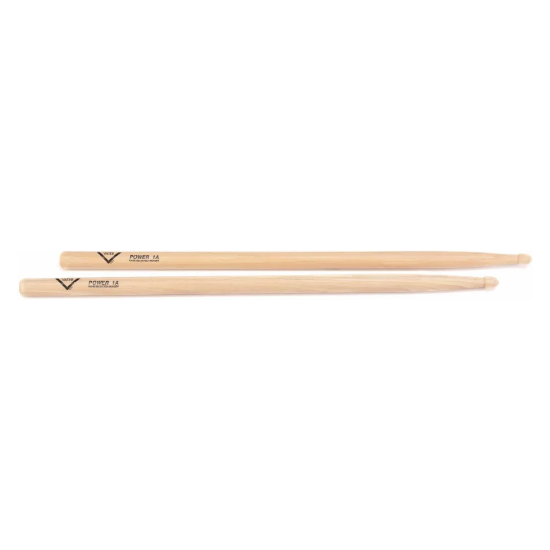 Vater Power 1A American Hickory Drumsticks - Wood Tip, 5B Style Grip, Acorn Tip
