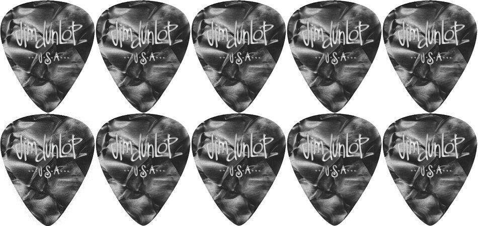 10 x Jim Dunlop Genuine Celluloid Black Pearloid Medium Gauge Guitar Picks *NEW*