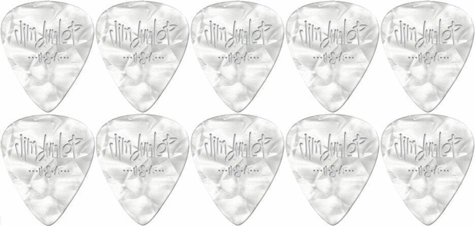 10 x Jim Dunlop Genuine Celluloid White Pearloid Heavy Gauge Guitar Picks