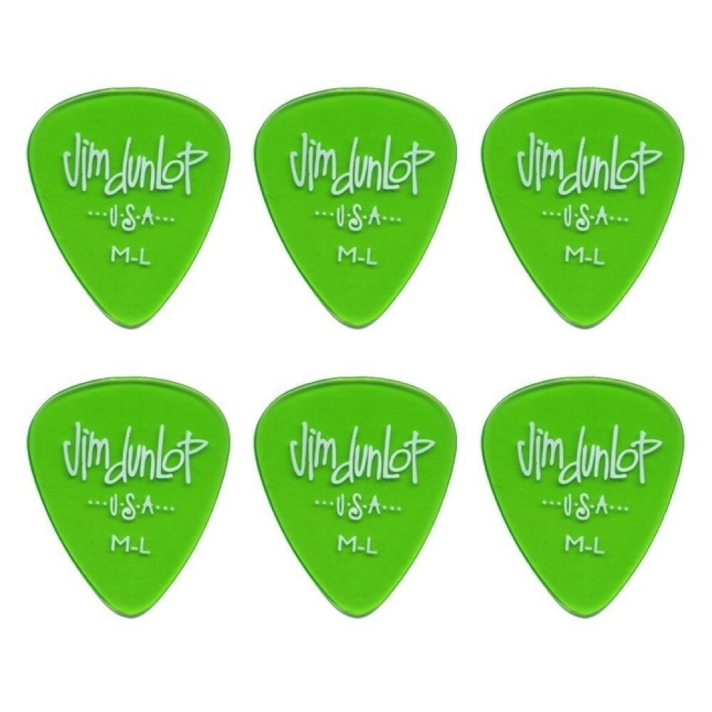 6 x Jim Dunlop Gels Medium Light Gauge Guitar Picks USA Cheap Pack Green