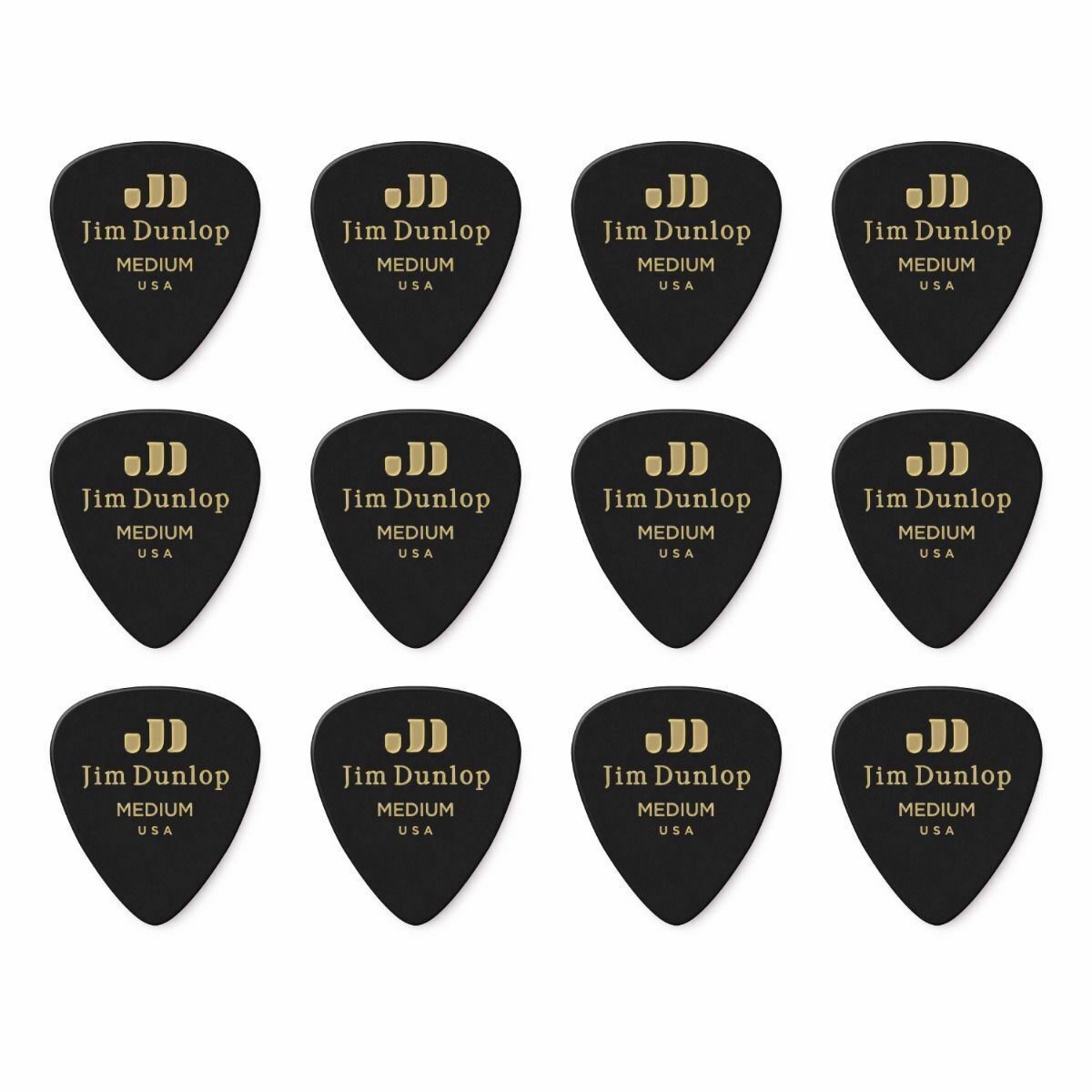 12 x Jim Dunlop Genuine Celluloid Black Classic Medium Gauge Guitar Picks *NEW*