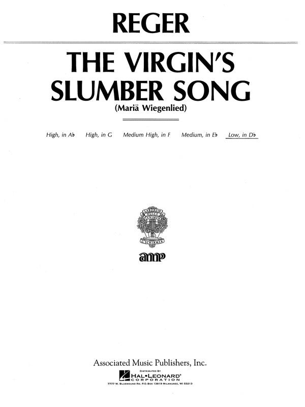 Reger - Virgins Slumber Song Low Voice D Flat