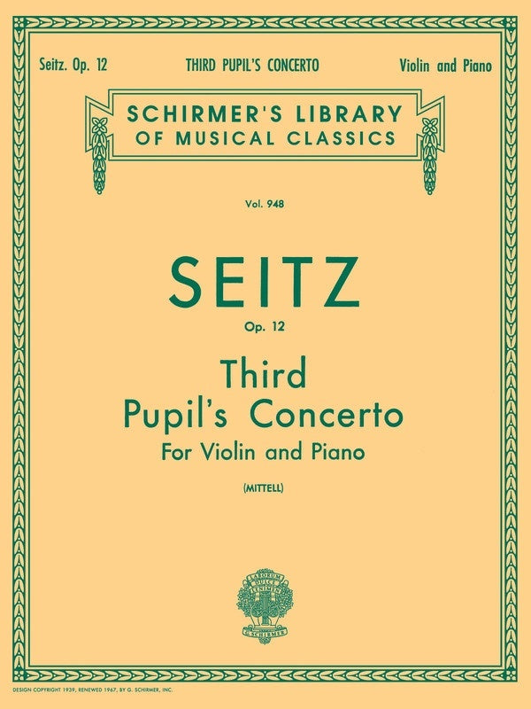 Seitz - Pupils Concerto No 3 Violin/Piano (Softcover Book)