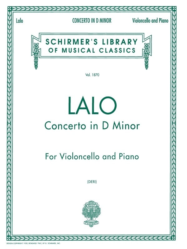 Lalo Concerto D Minor Lib.1870 Cel/Piano