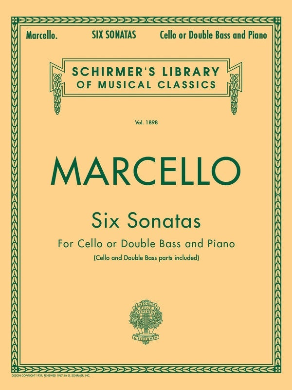 Marcello - 6 Sonatas Cello Or Double Bass/Piano (Softcover Book)
