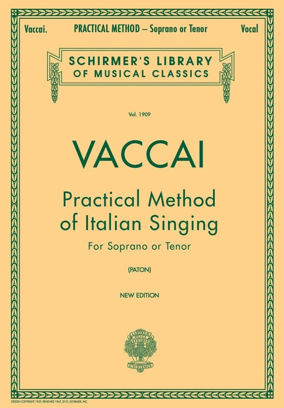 Schirmer - Vaccai - Practical Method Italian Singing Sprano/Tenor