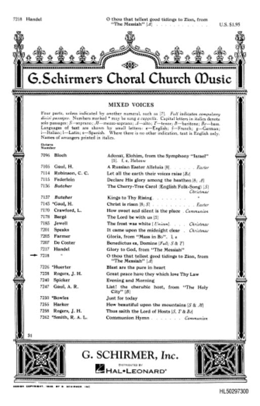 O Thou That Tellest Good Tidings To Zion Satb Octavo