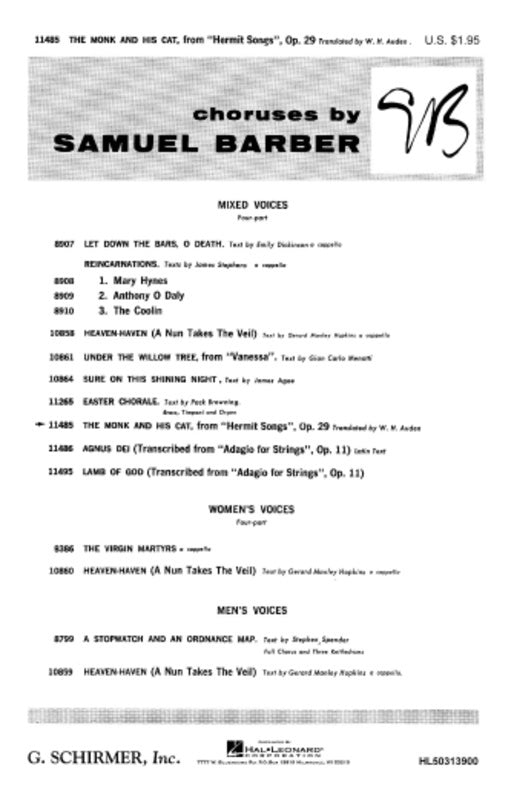 Schirmer - The Monk And His Cat Op 29 SATB — view 2
