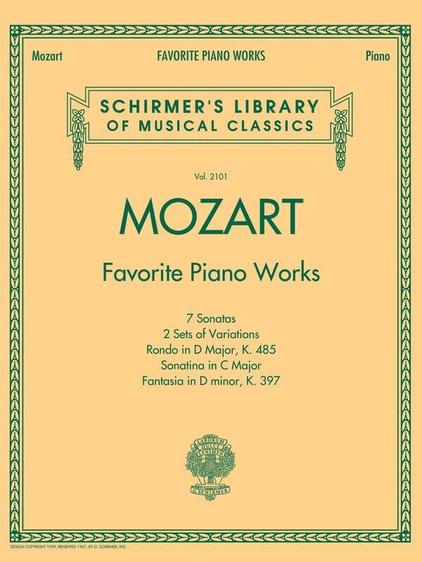 Mozart - Favorite Piano Works for Piano Solo, 168 Pages, Schirmer's Library of Musical Classics