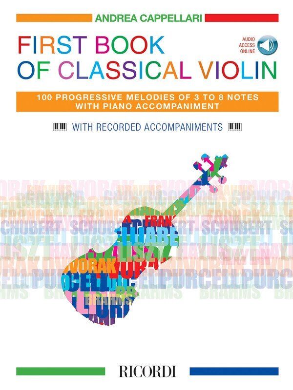 First Book of Classical Violin by Ricordi, 36 Pages, 100 Melodies, Beginner Level, Audio Access Online, Includes Piano Accompaniments