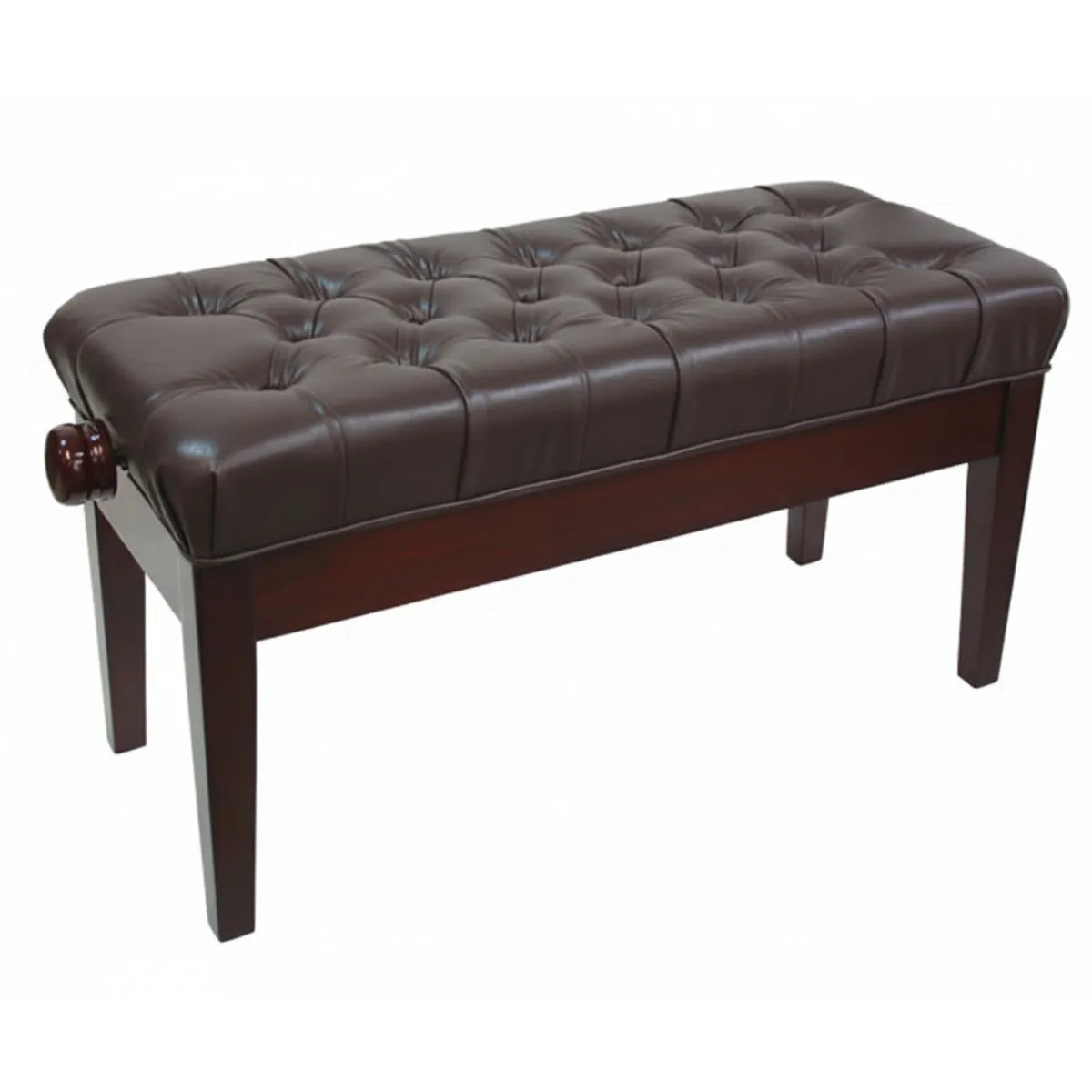 Linley Mono Adjustable Duet Piano Bench - Mahogany, Leatherette, Extra Long, Adjustable Height 46-54cm, Sturdy Design, Easy Assembly